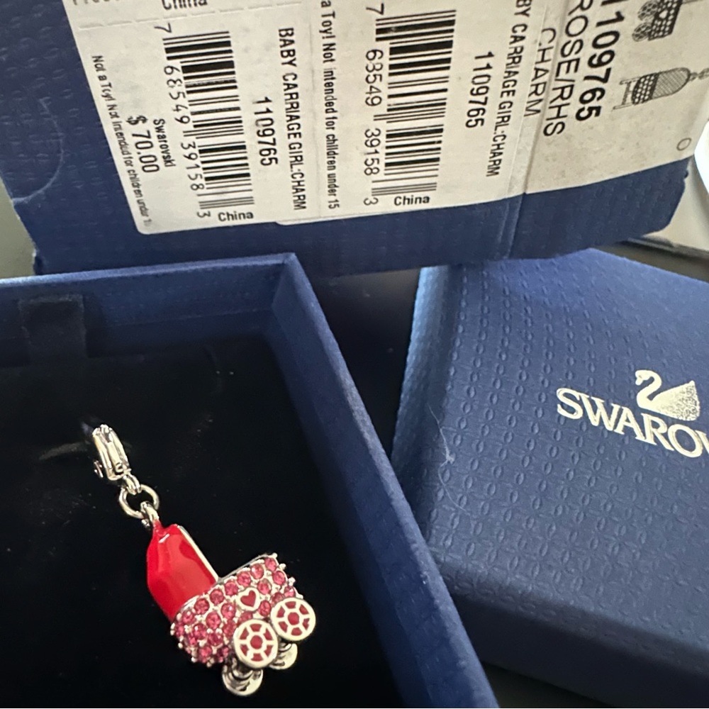Swarovski baby carriage girl charm
